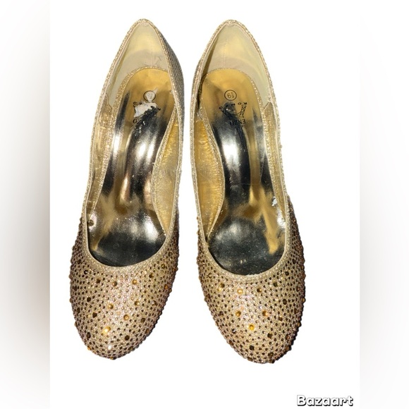 Enzo Romeo Elegant Gold Women's Heels Rhinestone Size 6.5” - Picture 2 of 7